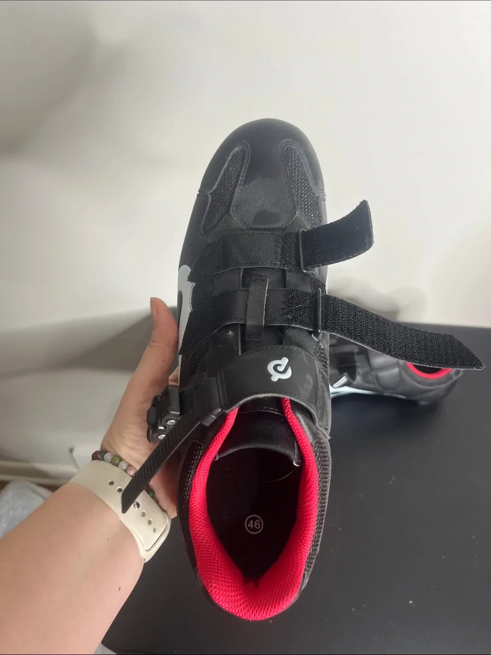 Peloton Black and Red Men's Athletic Cycling Shoes with Dial Closure